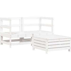 vidaXL Loungeset - 3-delig - Massief Grenenhout - Wit Loungeset - Tuinset - Tuinmeubels - Buitenkamer - Loungehoek