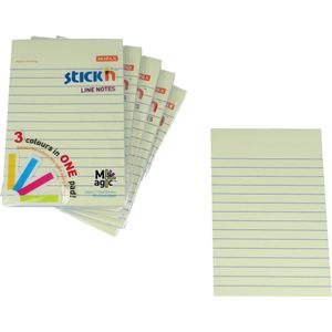 Stick'n Memoblok sticky notes - 152x101mm, 3x pastel gelijnd assorti kleuren, 90 memoblaadjes, 6 stuks