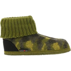 Haflinger Caro Sokpantoffel - Groen Camo - 21 - Vilt, Kinderpantoffel, warm om de enkels