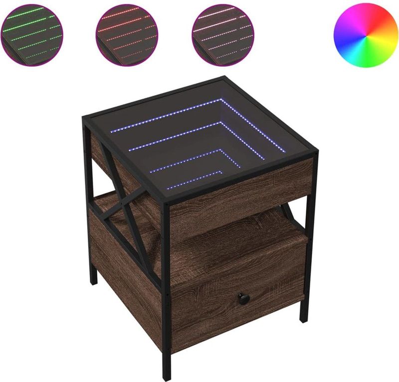 vidaXL - Nachtkastje - met - Infinity - LED - 40x40x51 - cm - bruin - eikenkleurig