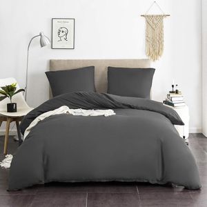 TRANKIELO® – 3-Delige Beddengoedset, 100% Katoen, Grijs – Dekbedovertrek 200 x 200 cm & Kussensloop 80 x 80 cm – Met Ritssluiting