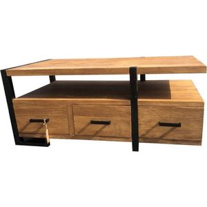 Salontafel Otis met 3 lade 120x60x48 cm teakhout en metaal