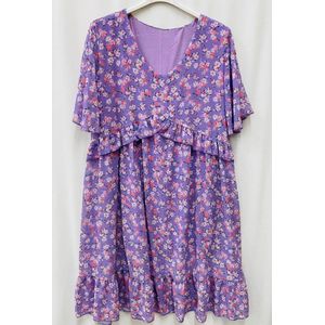 Beeldige paarse jurk voor grote maten - korte mouwen - maat 48/50 (borstomtrek 110cm)