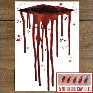 GetGlitterBaby® - Tattoo + Nep Bloed Capsules / Halloween Horror Decoratie Versiering / Carnaval Schmink Make Up Plak Tattoos / Tijdelijke Tattoo / Nep Tatoeage + Vloeibaar Dik Rood Nepbloed Wond / Fake Kunst Blood - 5 Capsules