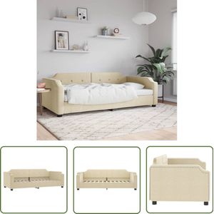The Living Store Slaapbank 90x200 cm stof crèmekleurig - Slaapbank - Tweepersoonsbed - Multifunctioneel Meubilair - Design Bank - Stoffen Bank