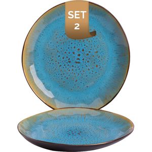 Palmer - Lotus - Bord - 2 stuks - ø 20,5 cm - Turquoise/Zwart - Stoneware - Bordenset