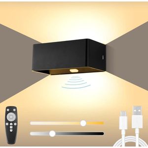 Accu Wandlamp met Bewegingssensor USB-C Oplaadbaar 6W LED Dimbaar met Afstandsbediening - Binnenmuur Lamp Timerfunctie