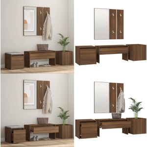 vidaXL Garderobe set bewerkt hout bruin eikenkleur - Halmeubelset - Halmeubelsets - Halmeubel - Garderobeset