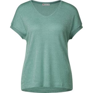 Street One LTD QR v-neck shiny Dames T-shirt - cloudy aqua - Maat 40