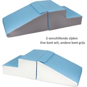 Mini glijbaan Blauw-Grijs-Wit, Zachte Soft Play Foam Blokken 2-delige set | grote speelblokken | motoriek baby speelgoed | foamblokken | reuze bouwblokken | Soft play peuter speelgoed | schuimblokken