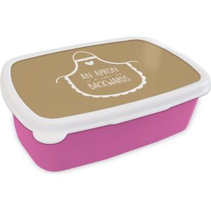 Broodtrommel Roze - Lunchbox - Brooddoos - Quotes - Schort - Koken - Apron - Kook held - Spreuken - 18x12x6 cm - Kinderen - Meisje