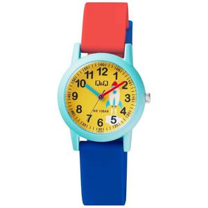 Q&Q VS49J009Y - Horloge - Analoog - Kinderen - Unisex - Plastic band - Rond - Cijfers - Raket - Kunststof - Sport - Donkerblauw - Rood - Groen - Geel - 10 ATM