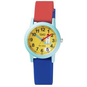 Q&Q VS49J009Y - Horloge - Analoog - Kinderen - Unisex - Plastic band - Rond - Cijfers - Raket - Kunststof - Sport - Donkerblauw - Rood - Groen - Geel - 10 ATM