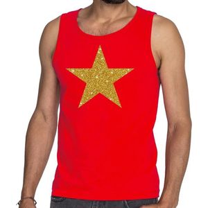 Gouden ster glitter tekst tanktop / mouwloos shirt rood heren - heren singlet Gouden ster L