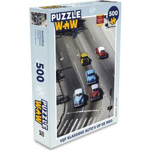 Puzzel Vijf klassieke auto's op de weg - Legpuzzel - Puzzel 500 stukjes