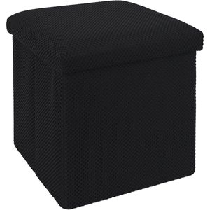 Home Deco Factory Poef/hocker Atome - opvouwbaar - stof - opbergbox - zwart - polyester/mdf - 38 x 38 cm