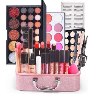 Complete make-upkit voor beginners met oogschaduw, lippenstift en valse wimpers - Perfect voor dagelijks gebruik en reizen