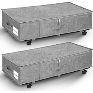 2 stuks onderbedcommode, opbergbox met wielen 360° rotatie, groot onder bed met 3 handgrepen, ultra dikke dekbedden opslag, 74,5 x 39,8 x 22 cm