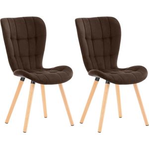 CLP Elda Set van 2 eetkamerstoelen - Zonder armleuning - Hout - bruin Fluweel