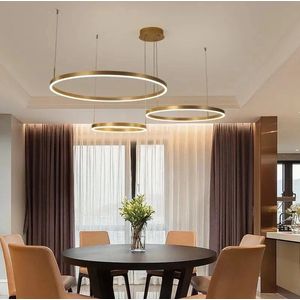 Plafondlamp hanglamp led dimbaar met afstandbediening Goud 3 ringen 40, 60, 80 cm