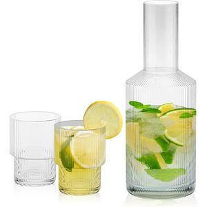 Geribbelde Glazen Waterkaraf - 1 Liter - Voor Zelfgemaakte Dranken