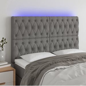 The Living Store Hoofdbord LED 144x7x118/128 cm stof donkergrijs - Hoofdboard - Led Hoofdbord - Hoofdbord Grijs - Hoofdbord Met Led - Slaapkamersdecoratie