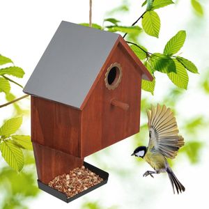 Hangend Vogelhuisje met Voederschaal - Geschikt voor Kleine Wilde Vogels - Hout