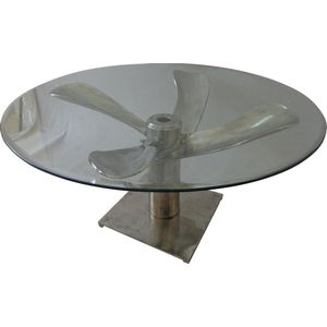 salontafel Propellor ruw nikkel onderstel 100cm facet geslepen glas