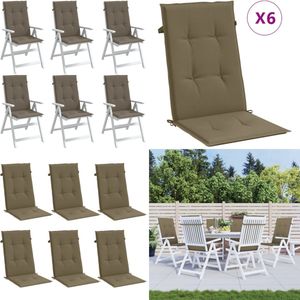 vidaXL Stoelkussens 6 st hoge rug 120x50x4 cm stof gemêleerd taupe - Kussen - Kussens - Zitkussen - Stoelkussen