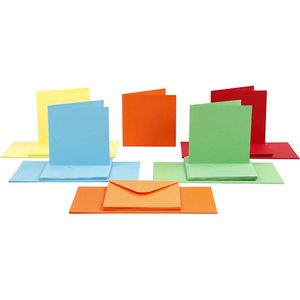 Kaarten en enveloppen, afmeting kaart 15x15 cm, afmeting envelop 16x16 cm, 5x10 sets, kleuren assorti