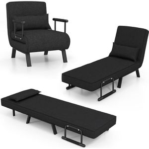 4-in-1 Slaapstoel Uitklapbaar – Klapstoel Met Verstelbare Rugleuning - Slaapbank - Logeerbed - Zetelbed - Slaapfauteuil - Vouwbed - 1 persoons – 150kg belastbaar - Zwart