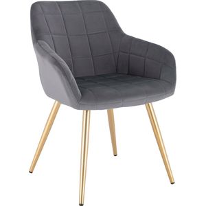 Néos® Velvet Eetkamerstoel - Met Rugleuning en Armleuning - Velvet/Staal - Donkergrijs en Goud - 81cm