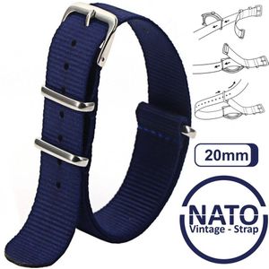 20mm Nato Strap Blauw - Vintage James Bond - Nato Strap collectie - Mannen - Horlogebanden - Blue -  20 mm bandbreedte voor oa. Seiko Rolex Omega Casio en Citizen