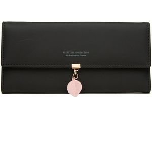 Portemonnee voor dames - PU-leren bladhanger - kaarthouder - opbergvak met rits - lange kaarthouder - clutch (zwart)