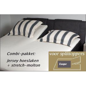 Cevilit Hoeslaken Split topper jersey hoeslaken (Taupe)  + stretch-molton 180 x 200-220. Combi-voordeelpak