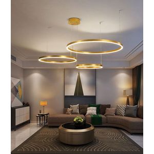 3 Ringen - Hanglamp - Kroonluchter - Woonkamerlamp - Goud - Moderne lamp - Led verlichting - Dimbaar Met Afstandsbediening