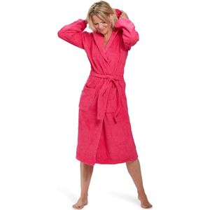 Dames badjas fuchsia roze - badstof katoen - sauna badjas capuchon - maat S/M