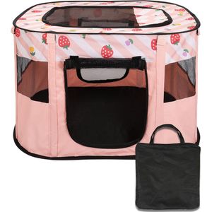Belle Vous Pink Portable and Foldable Pet Playpen - Breathable Mesh Exercise Kennel with Removable Zipper Top for Indoor/Outdoor Travel Use - Puppy, Dog, Cat & Rabbit Crate Tent with Carry Case