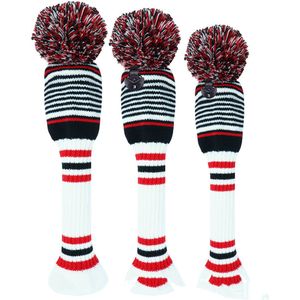 Golf Club Headcover Zwart-Wit-Rood- Knitted Wool - Headcovers- Golf Spullen