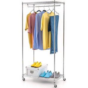 Garderobekast op wielen met heavy-duty kledingrek - 2 planken - hangende kledingorganizer kapstok hangend met plank