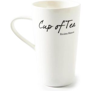 Riviera Maison theemok met oor, theebeker met tekst - Classic Cup of Tea Mug - Wit - Porselein - 440 ml - 1 stuk