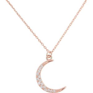 Fate Jewellery Ketting FJ4023 - Maan - 925 Zilver, Rosé verguld, ingelegd met Zirkonia kristallen - 45cm + 5cm
