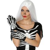Halloween Horror skelet handshoenen zwart wit voor dames- Halloween verkleed accessoire