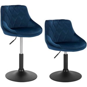 Barkruk Deluxe Suniti - Industrial - Blauw - Barkrukken set van 2 - Barstoel Kruk - Barstoelen met rugleuning - Keukenstoel - In hoogte verstelbaar - Velvet
