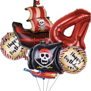 Piraten ballonnen - Leeftijd: 4 Jaar - Piraten Feest - Piratenschip - Thema Pakket - Piraten Decoratie - Piraten kinderfeestje - Kapitein Haak -Helium Ballonnen - Stoere Jongens Feestje - Piraten Thema Feest