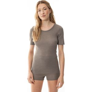 Mey T-Shirt Korte Mouw Wool Love Rib Dames 66013 90 deep taupe L/XL