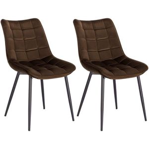Rootz set van 2 eetkamerstoelen - fluweel bekleed - stoelen met metalen poten - ergonomisch ontwerp - duurzaam en comfortabel - vloerbescherming - zitmaat 46 x 40,5 cm
