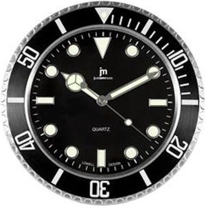 Just a Minute Wandklok 34 cm - Stil uurwerk - Zwarte wijzerplaat met zilveren elementen - Klok