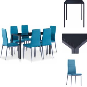 vidaXL Eetkamerset Blauw Gehard Glas 120x60x74cm - 7 Delig - Set tafel en stoelen