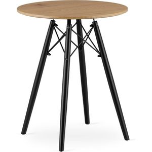 TODI-60 Ronde Eettafel, Scandinavisch Design, Blad in Eikenkleur, Zwarte Beukenhouten Poten, Geschikt voor Keuken, Eetkamer en Woonkamer, Ø60 cm